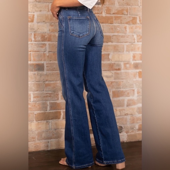 KanCan Medium Wash Angled Hem Flare Leg Jeans